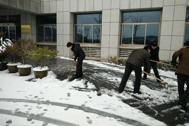 人大机关党员干部上街铲雪除冰