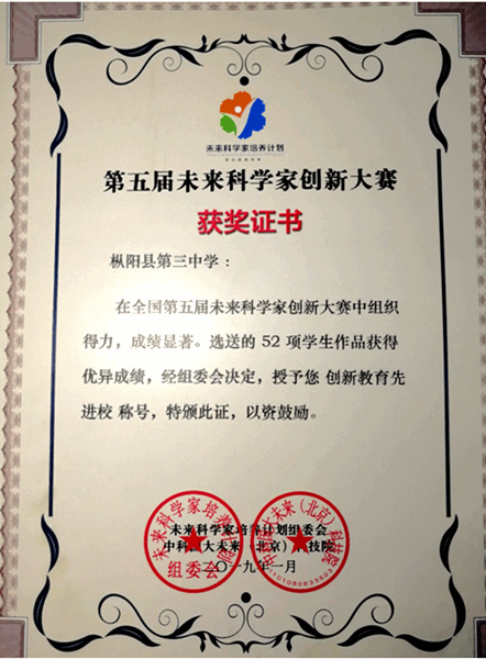枞阳三中在”全国未来科学家创新大赛”中斩获佳绩